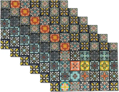 Miniatura 9 de Juego de 6 manteles individuales bohemios con diseño de mandala, lavables de dos caras, manteles individuales bohemios, tela de flores vintage