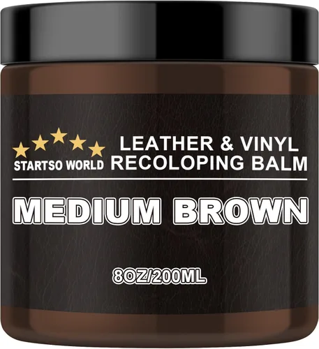 STARTSO WORLD - Bálsamo recolorante de cuero, kit de reparación de cuero marrón medio para muebles, tinte restaurador de color de cuero para sofás,