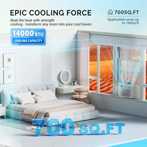 Miniatura 2 de ROVSUN Aire acondicionado inteligente de 14,000 BTU para ventanas con WiFi, ahorro de energía, con control remoto y aplicación, función