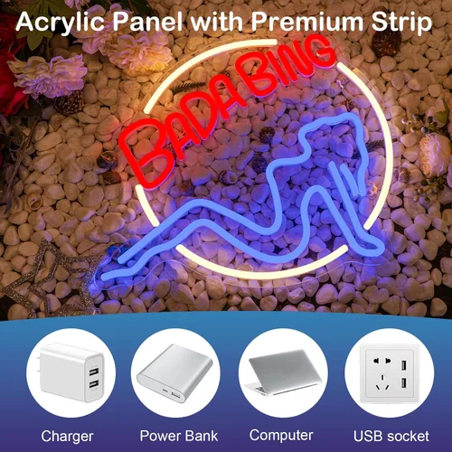 Miniatura 6 de Bada Bing Letreros de Neón LED Letrero para Dormitorio Mercancía de Los Soprano Letrero Luminoso Letrero de Luz de Neón con USB/Interruptor Operado