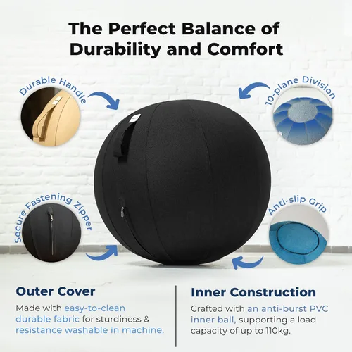 Miniatura 7 de Backerz Balance Ball Chair for Office & Home - Ergonomic Exercise Ball for Posture & Back Pain Relief, Yoga Ball Chair - Sitting Ball with Washable
