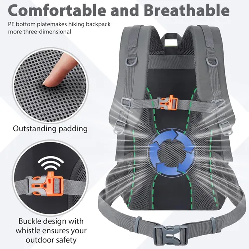 Miniatura 4 de Mochila de senderismo de 30 L, ligera, mochila de viaje pequeña para hombres y mujeres, para acampar al aire libre, mochilero, verde militar