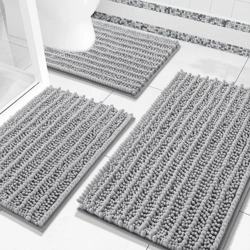 Miniatura 19 de Arotive Juego de 3 alfombras de baño de chenilla, extra suaves, absorbentes, peludas y de contorno en forma de U, antideslizantes, lavables a
