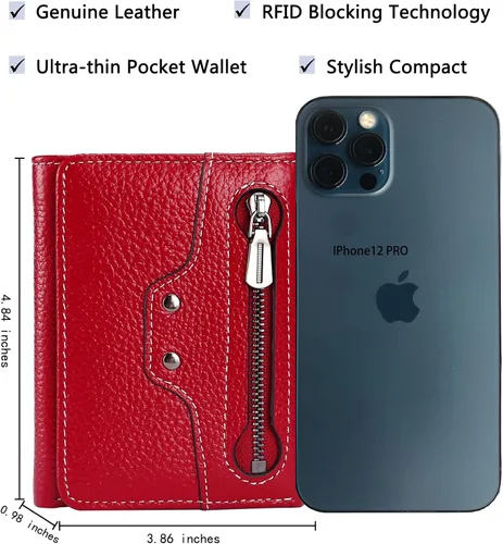 Miniatura 4 de AINIMOER Cartera pequeña de piel para mujer, delgada, compacta, con bloqueo RFID, con bolsillo para monedas, Lichee Wine Rfid Bloqueo, talla única