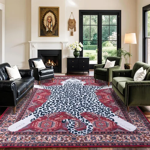 Miniatura 20 de Alfombra de leopardo de 2 x 3 pies para sala de estar, alfombra estética vintage de animales para habitación de niñas, guardería, dormitorio, Azul