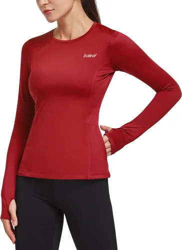 BALEAF Camiseta térmica de forro polar para mujer, de manga larga, con agujeros para los pulgares, bolsillo con cremallera para clima frío
