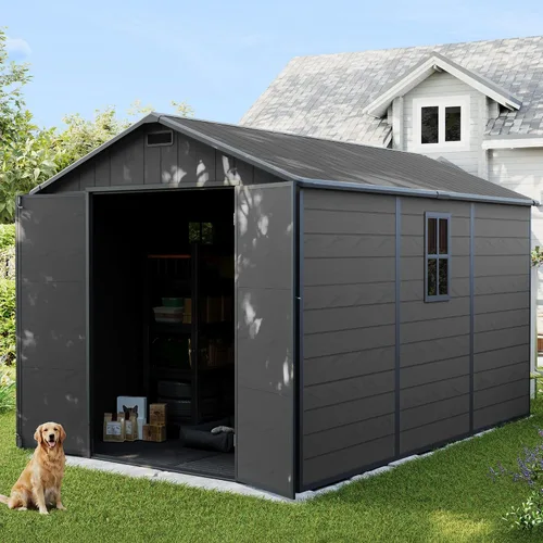 Miniatura 17 de UDPATIO Outdoor Storage Shed 5x3 FT, Garden Resin Shed for Bike, Garbage Can, Tools, Outside Plastic Sheds with Floor for Backyard, Patio, Lawn