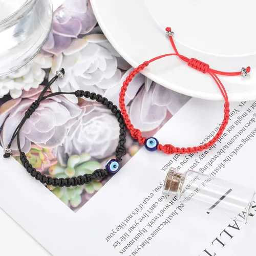 Miniatura 4 de Tarsus Pulsera ajustable de ojo malvado grande de cábala, amuleto de cuerda roja Nazar para familia, pareja, mejor amigo, mujeres, hombres y niñas