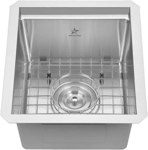 Miniatura 3 de STARSTAR Fregadero de cocina de acero inoxidable 304 de acero inoxidable 304 con rejilla, tabla de cortar, colador con cesta (15 x 17 x 10)