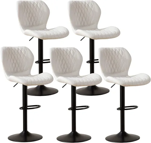 Miniatura 31 de Taburetes de bar modernos, taburetes de bar giratorios con respaldo alto, taburetes de bar de tela ajustables para sillas de isla de cocina