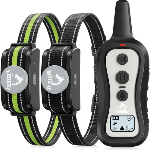 PATPET Collar de choque para perros con 2 receptores, collar de entrenamiento para perros con control remoto, collar de perro eléctrico con pitido y