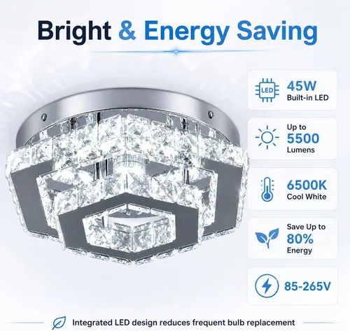Miniatura 7 de Candelabro LED Moderno de Montaje al Ras Lámpara de Techo Candelabros de Cristal para Sala de Estar Dormitorio Comedor Cocina (6500K Blanco Frío)