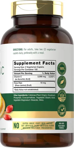 Miniatura 2 de Carlyle Vitamina C 1000mg 300 Cápsulas vegetales vegetarianas Ácido ascórbico con escaramujos silvestres Fórmula de alta potencia Suplemento
