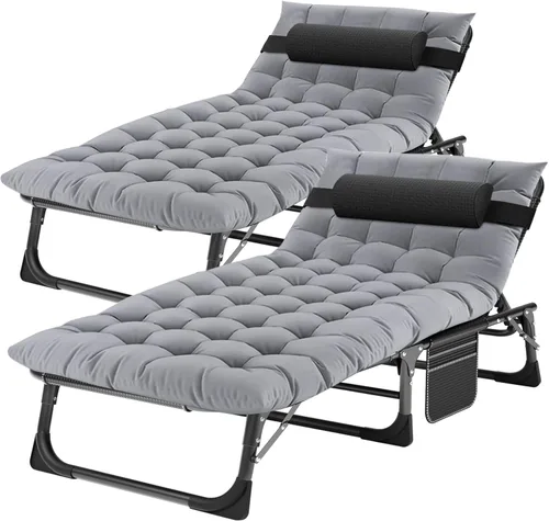 Miniatura 16 de ABORON Silla de bronceado resistente, silla de descanso plegable de 5 posiciones para exteriores con almohadilla, silla de playa portátil para tomar