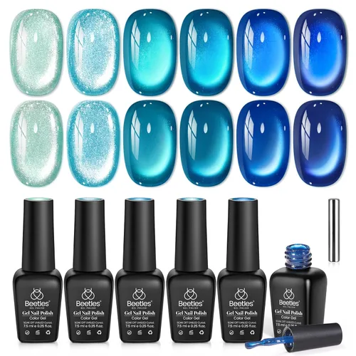 Miniatura 13 de Beetles - Juego de esmaltes de uñas de gel para boda, 6 colores, color nude, rosa, malva, blanco, con brillantina, para remojar con luz UV LED, arte