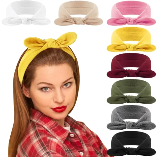 Miniatura 27 de DRESHOW 8 unidades de diademas ajustables con nudos antideslizantes elásticas, bandas de pelo de yoga para mujeres y niñas en colores sólidos