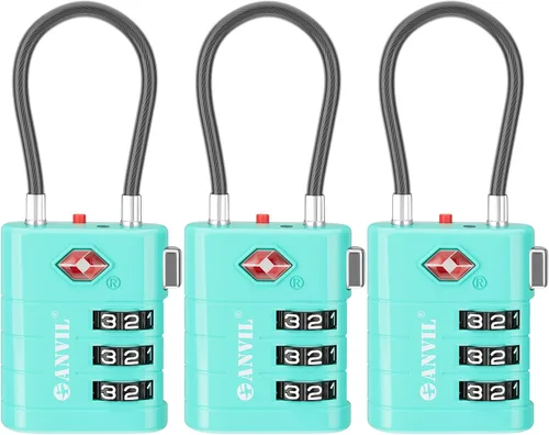 Miniatura 30 de ANVIL Candados para Equipaje Aprobados por TSA – Candados de Viaje de Combinación TSA008 de Alta Seguridad con Indicador de Inspección para Maletas