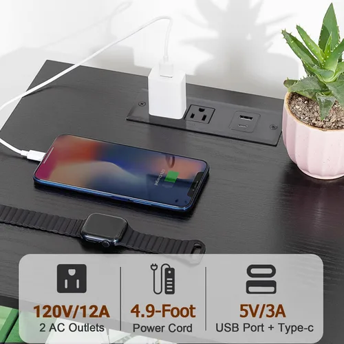 Miniatura 4 de AMHANCIBLE Juego de 2 mesitas de noche, mesita de noche LED con estación de carga, mesas auxiliares para sala de estar con cajones de tela, mesita