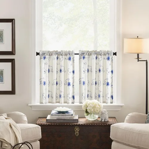 Miniatura 14 de VOGOL - Cenefa de cortinas bordadas con vides, cenefa con bolsillo para ventanas, 52 x 18 pulgadas, verde pasto