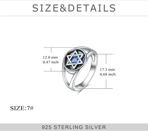 Miniatura 4 de TIGER RIDER Anillo de plata de ley 925 con estrella de Davids Star of David en concha de abulón