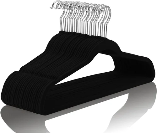 Miniatura 19 de MIZGI Perchas de terciopelo prémium (paquete de 50) resistentes y antideslizantes, perchas de terciopelo rosa rubor - ganchos dorados, perchas