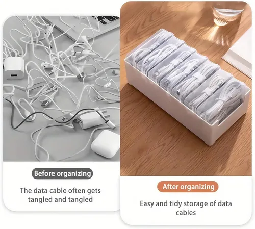 Miniatura 2 de Caja organizadora de cables de 11 cajas, organizador de cables de escritorio con interruptor, organizador de cables de alimentación para oficina