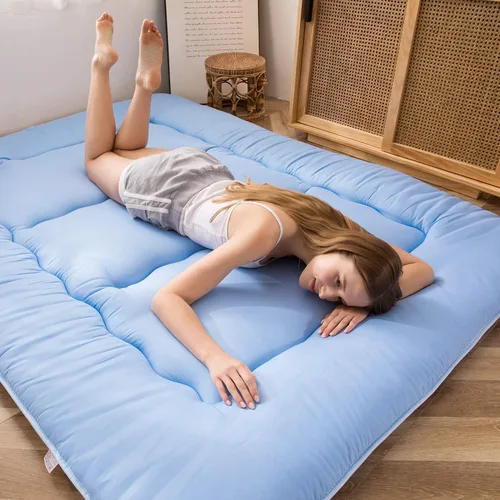Miniatura 5 de MAXYOYO Colchón japonés de suelo futón, almohadilla gruesa para dormir, colchoneta enrollable, almohadilla de colchón, tumbona plegable para el Azul