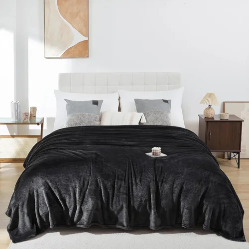 Miniatura 8 de Manta de Forro Polar Negro para Sofá, Silla, Sillón, Suave, Cálida, Mullida y Acogedora para Mujeres y Hombres, 300GSM Decoración de Habitación