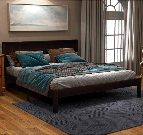 Miniatura 8 de Merax Cama de plataforma de tamaño individual con cabecero, marco de cama de madera con soporte de listones, no necesita somier, cama de plataforma
