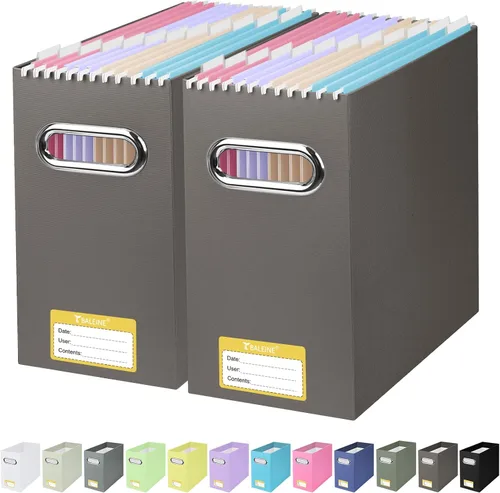 Miniatura 53 de BALEINE Caja organizadora de archivos, organizador de carpetas de archivos de cartón con asa para tamaño carta, caja de archivos plegable portátil