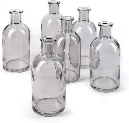 Miniatura 19 de Serene Spaces Living Juego de 6 jarrones de botella de medicina para flores de tallo largo - Tamaño pequeño, juego de jarrones turquesa Pequeño azul