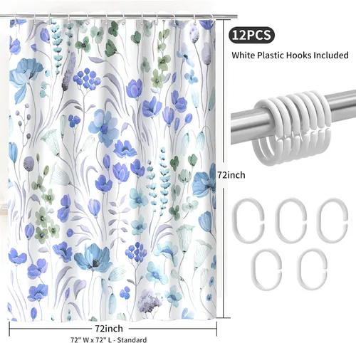 Miniatura 7 de QiyI Cortina de ducha con diseño floral de acuarela, flores y hojas, primavera, decoración del hogar, lavable a máquina, juego de cortina de ducha