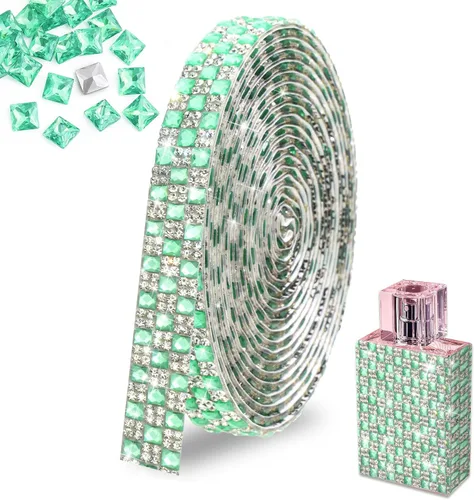 Miniatura 10 de FULZTEY Rollo de cinta de diamantes de imitación de 3 yardas, tira de diamantes de imitación de vidrio blanco para manualidades, cinta de cristal