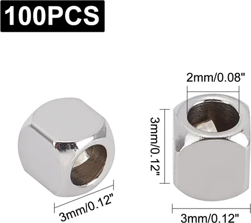 Miniatura 5 de PandaHall - 100 cuentas espaciadoras de metal de cubo de 0.118 pulgadas, cuentas sueltas de acero inoxidable para fabricación de joyas, agujero