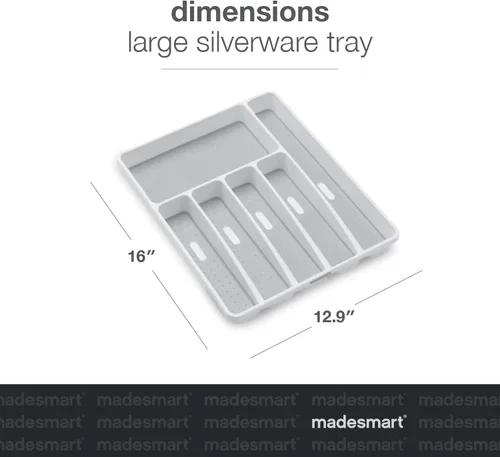 Miniatura 5 de madesmart Bandeja clásica grande para cubiertos, color blanco, colección clásica, 6 compartimentos, organizador de cajones de cocina, forro