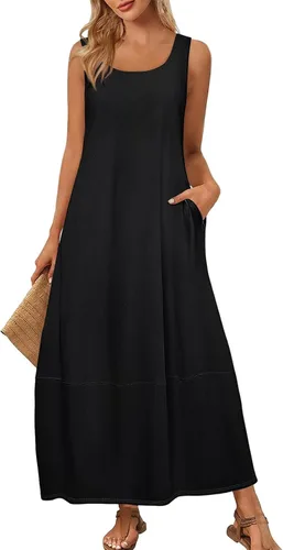 Miniatura 23 de Vestidos de iglesia para mujer 2025, casual, holgado, sin mangas, largo, fluido, vestido de verano con bolsillos