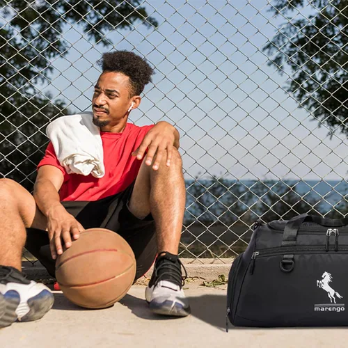 Miniatura 9 de Marengo Bolsa de gimnasio para hombres y mujeres, bolsa de gimnasio pequeña de 37 litros con compartimento para zapatos y húmedos, mochila de viaje