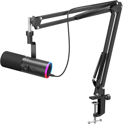 TONOR Micrófono dinámico para juegos, transmisión de micrófono XLR/USB, cancelación de ruido AI, RGB controlable, Tap Mute, conector para