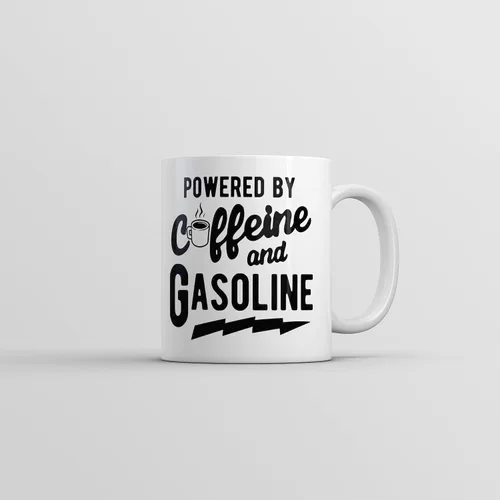 Crazy Dog T-Shirts Powered by Caffeine and Gasoline Mug Funny Coffee Mechanic Joke Cup – Taza de cerámica de 11 oz con aislamiento para microondas