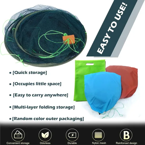 Miniatura 6 de Red de Pesca Plegable Portátil, Red para Cangrejos con Cuerda de Pesca, Jaula de Lanzamiento Manual para Cangrejos, Red de Malla Plegable para Pesca