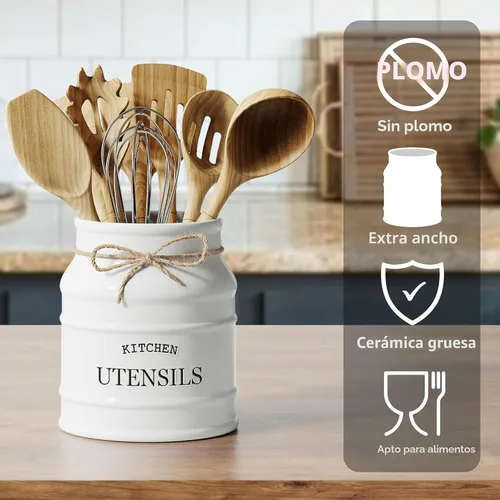 Miniatura 4 de Barnyard Designs Soporte de Utensilios de Cerámica de Granja para Encimera de Cocina, Vajilla Rústica Grande, Organizador de Herramientas de Cocina