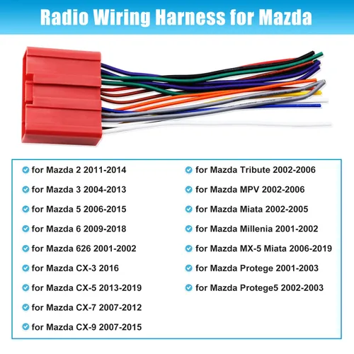 Miniatura 2 de Arnés de cables de radio estéreo para coche, cable de reemplazo para Mazda 2 3 5 6, adaptador de cableado de audio y video