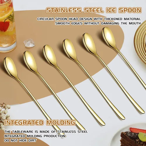 Miniatura 7 de Cuchara de mango largo de 9.5 pulgadas, cucharas de crema helada, cucharas de té, agitadores de café, cuchara de hielo, cucharas de cóctel de acero