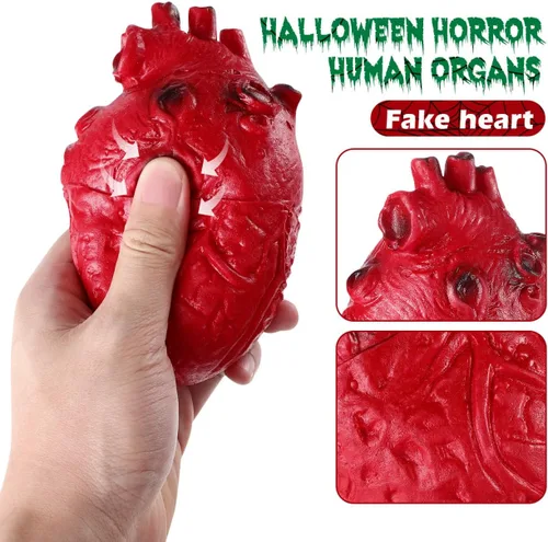 Miniatura 8 de PRETYZOOM Accesorio de corazón falso de Halloween, modelo de corazón de resina exprimible, parte del cuerpo humano sangriento de simulación