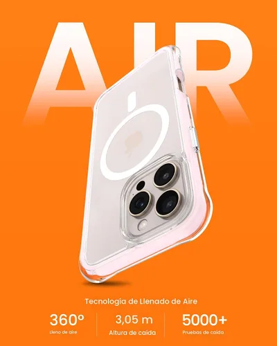 Miniatura 3 de ORNARTO Air Case para iPhone 16 Pro Max Transparente, Compatible con MagSafe, Funda de Protección contra Caídas de Grado Militar con Air-Pink Rosa