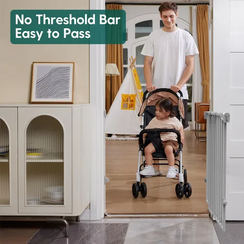 Miniatura 2 de Babelio - Puerta de seguridad para bebés para escaleras, cocina y umbrales, de 66-109 cm de ancho x 71 cm de alto, sin barra inferior Fácil Gris