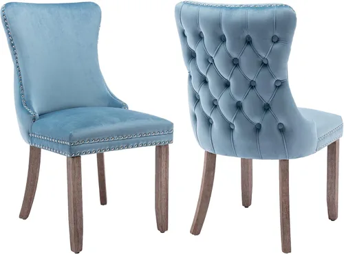 Miniatura 63 de Velvet Dining Chairs Set of 2, Tufted High Chairs with Nailhead Trim, Pull Ring, Black Solid Wood Legs, Elegant Upholstered Accent Chairs for Dining