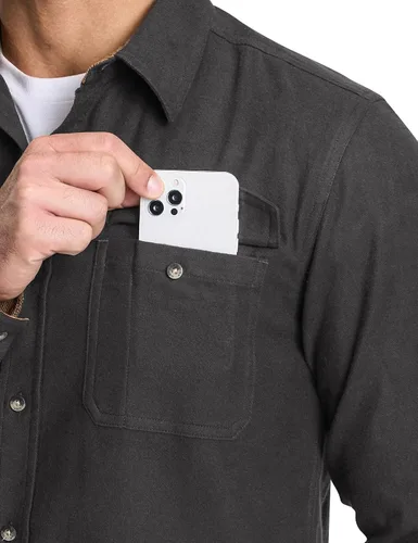 Miniatura 5 de CQR - Camisa de franela de algodón a cuadros con botones y manga larga para hombre, algodón cepillado suave, camisa de estilo informal