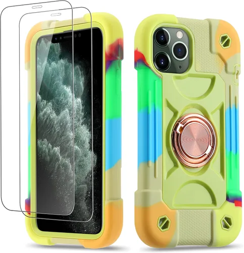 Miniatura 138 de Funda para iPhone 11 de 6.1 pulgadas con soporte de anillo, con 2 protectores de pantalla de vidrio, resistente a los golpes, resistente a