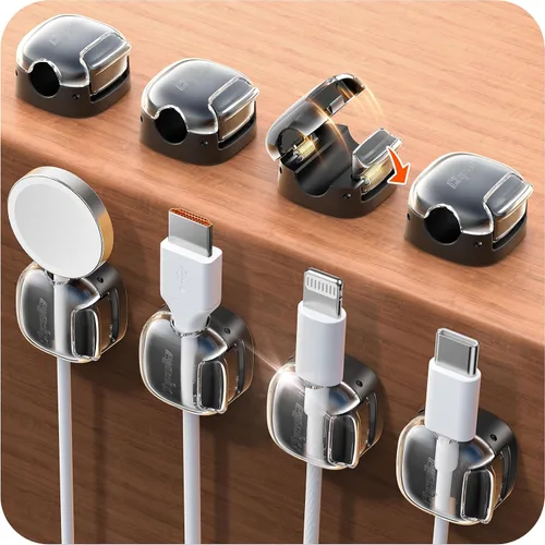 Clips para cables, paquete de 8 organizadores de cables [1 bloqueo y adhesivo más fuerte], clips de resorte para cable de teléfono, cargador de